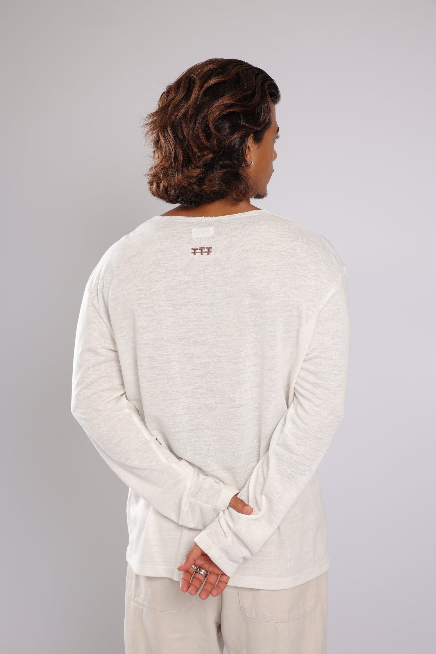 חולצה ארוכה פשתן - לבן