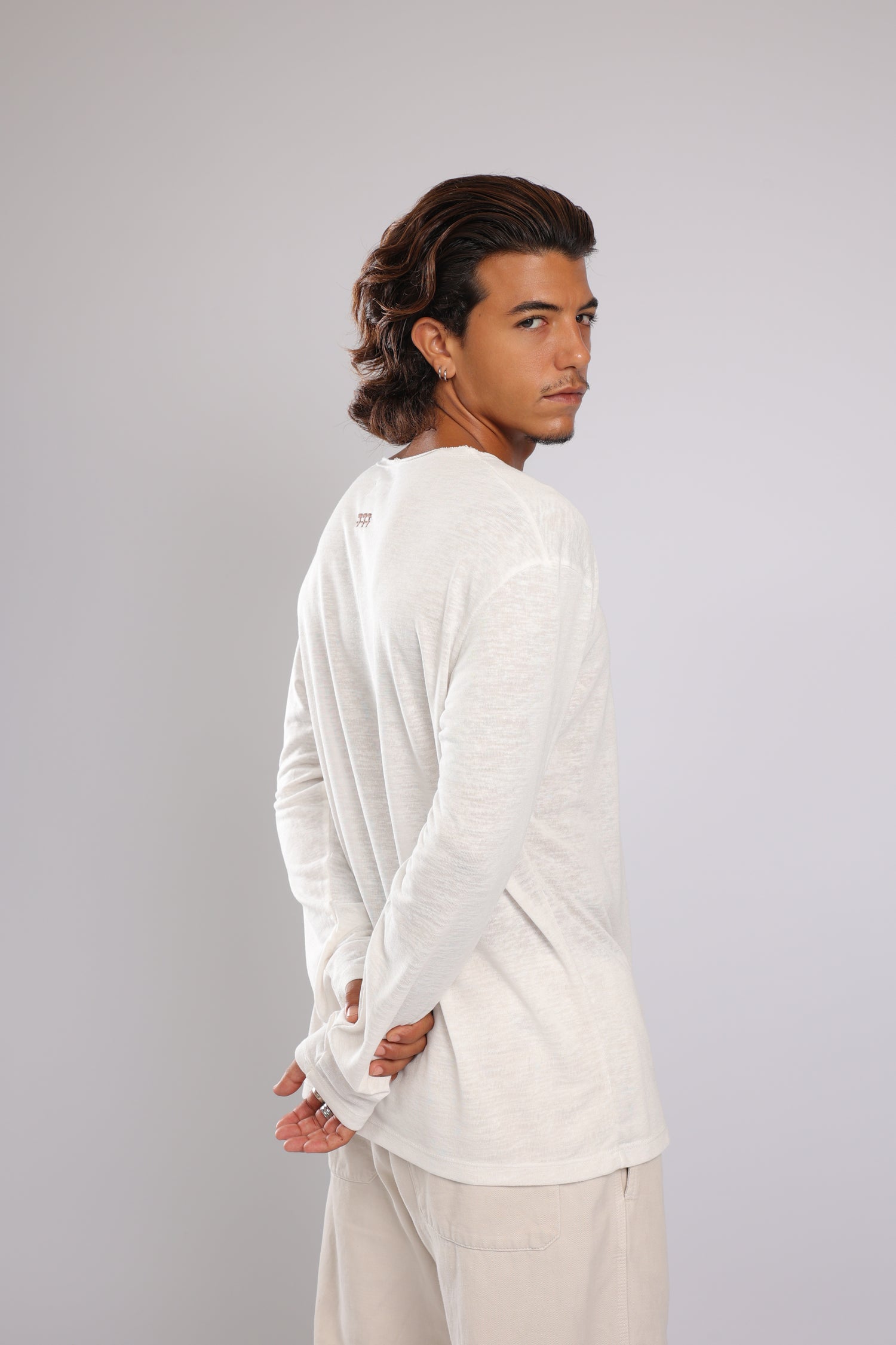 חולצה ארוכה פשתן - לבן