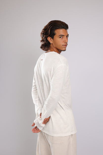 חולצה ארוכה פשתן - לבן