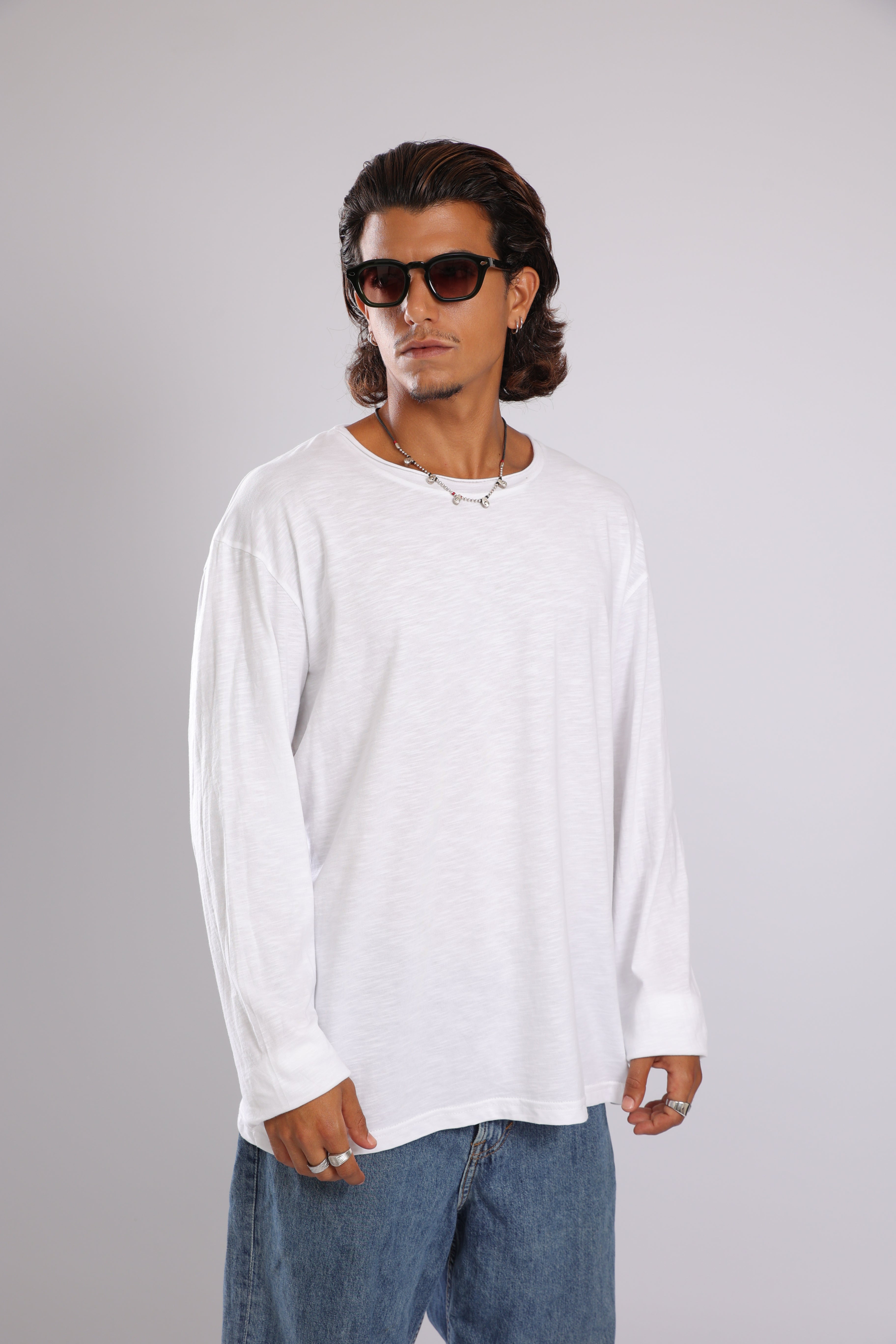 חולצה ארוכה כותנה - לבן