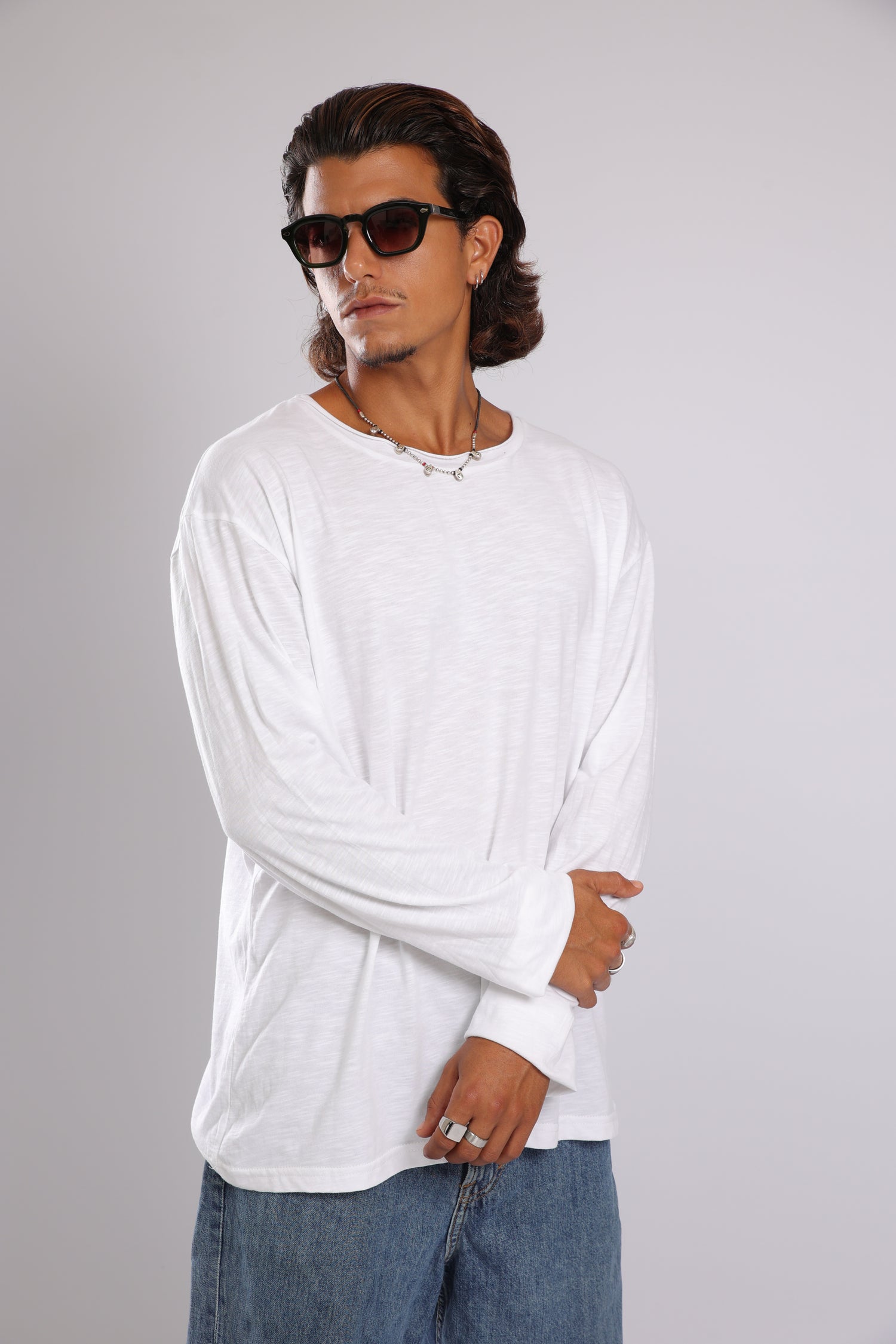 חולצה ארוכה כותנה - לבן