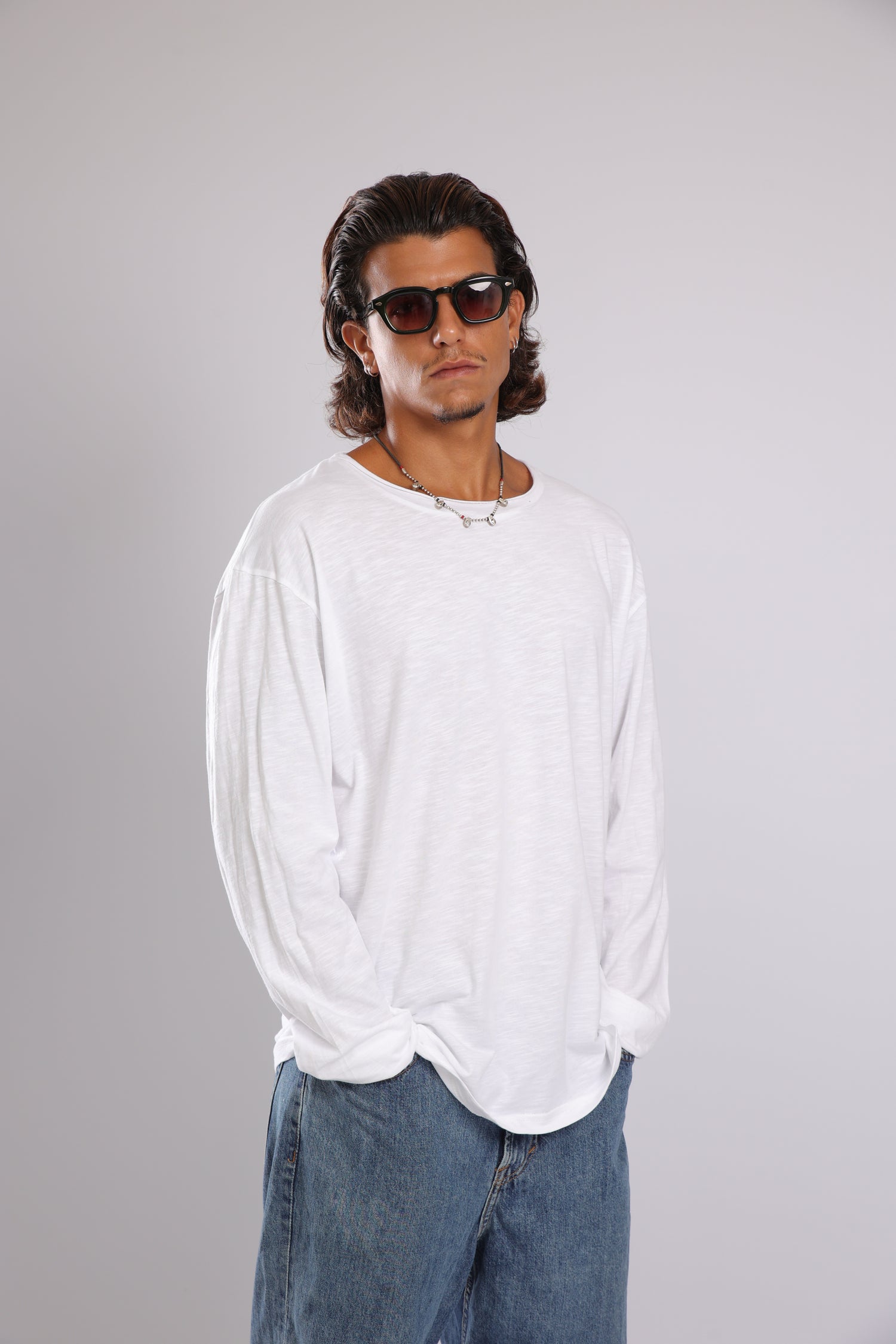 חולצה ארוכה כותנה - לבן