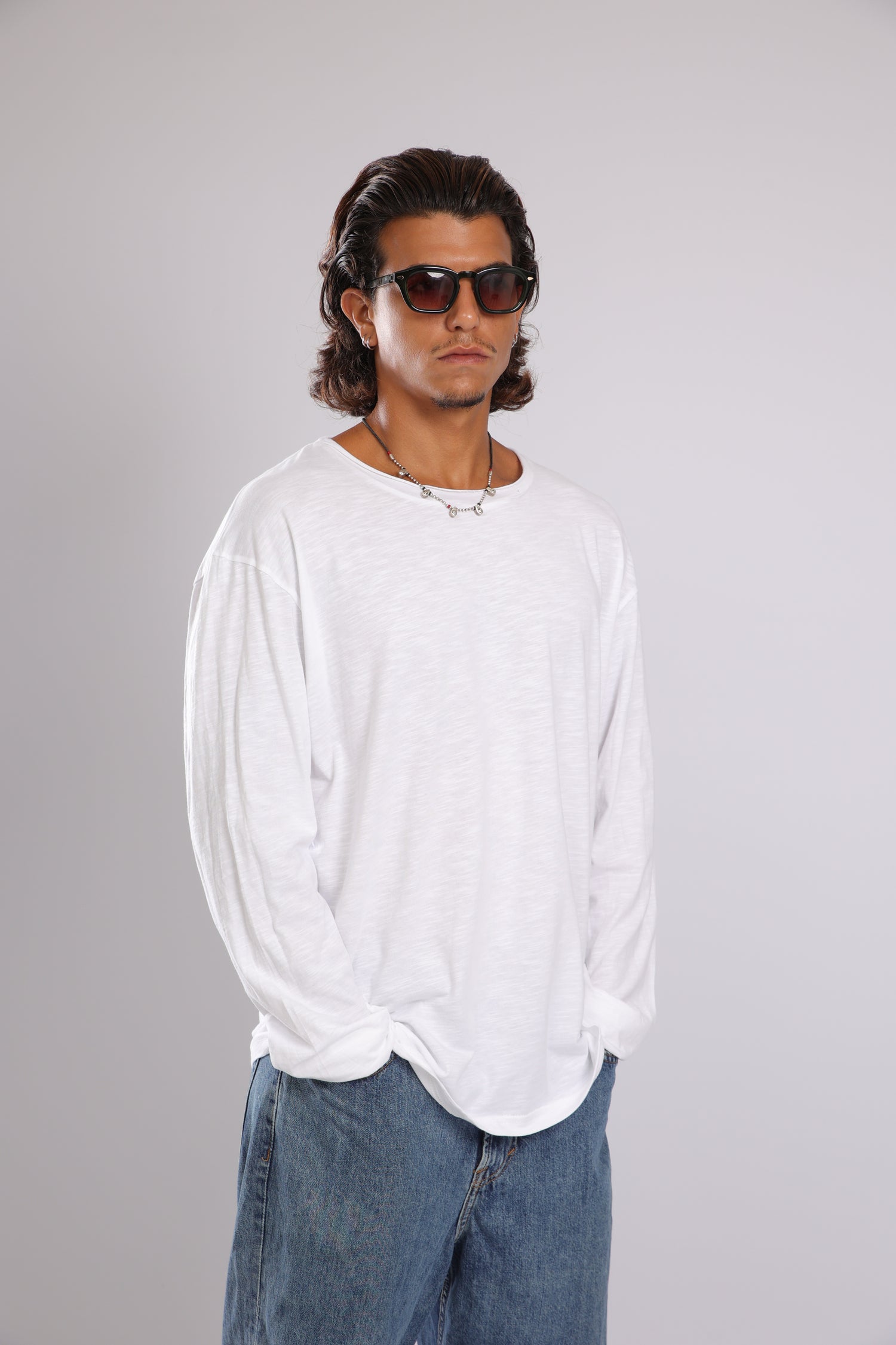 חולצה ארוכה כותנה - לבן